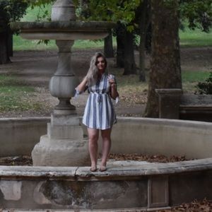 Blue and white stripe mini dress